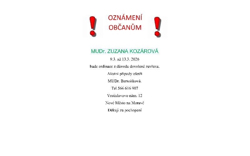 Aktuality - MUDr. Kozárová